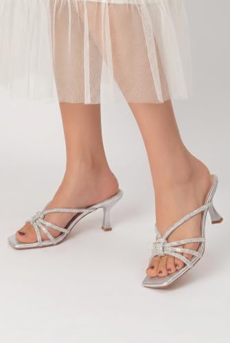 Image of Women's Strappy Square Open Toe Kitten Heels Sandals Knotted Design Summer Fashion Slip On Mule Style