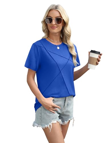 Image of XIEERDUO Womens Summer Tops 2026 Pleated Round Neck Short Sleeve Shirts Business Casual