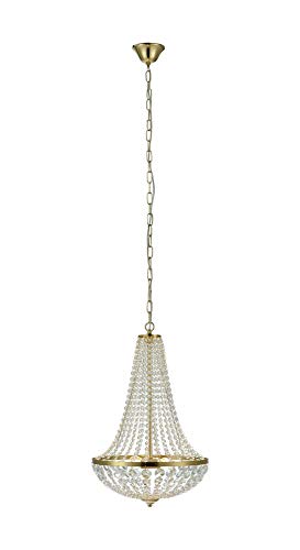 Grand Lustre Baroque avec Pampilles en Verre et Métal, Jaune et Transparent