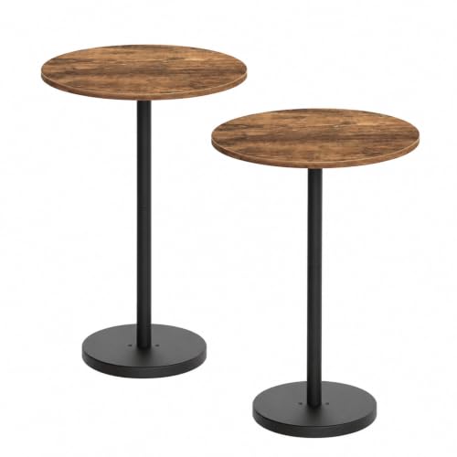 YATINEY Bar Table Round Bar Table Set of 2 Counter Height Table Pub Cocktail Table Metal Frame for Bistro Dining Room Living Room Terrace Rustic Brown and Black BT05L2BRY1