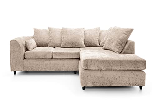 Abakus Direct Harriet Corner Sofa - Cream Crushed Chenille - L Shaped Couch Unit for Living Room - Range Includes 2 Seater, 3 Seater, U-Shaped Sofa & Footstool Options - Corner Right