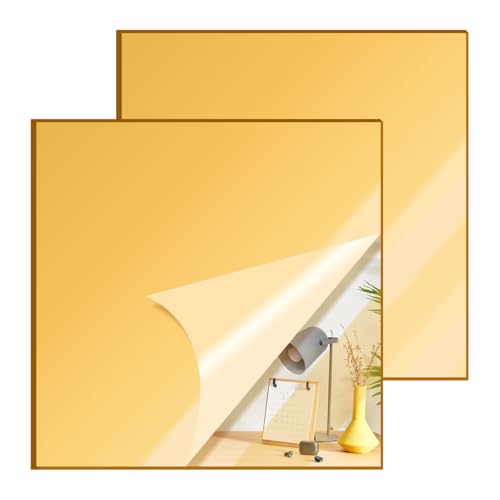 Image of 2 Pcs 8 x8 Inch Gold Acrylic Mirror Sheet, 1 /8 Inch Thick Opaque Glossy Mirror, Plexiglass Mirror Sheets with Protective Film, Rigid Mirror Acrylic Sheets for Sawing, DIY, Laser Cutting and Engraving