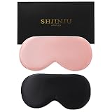 2er Pack 100% Echte Natürliche Seide Augenmaske Seide Schlafmaske Schatten Puffy Eye Gift mit Verstellbaren Trägern Schlaf Augenmaske SHJINJU Augenmaske Schatten (Schwarz und Lederpuder)