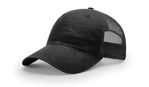 The Hat Pros Richardson 111 & 111P Garment-Washed Relaxed Fit Adjustable Snapback Trucker Cap - One Size - Black