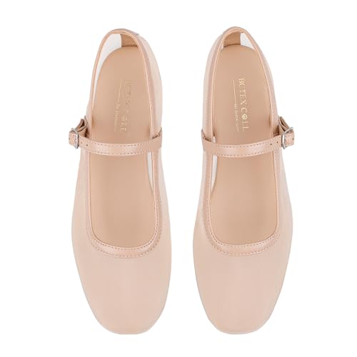 BCTEX COLL Mesh Ballet Flats Mary-Jane Ballerina Flats Square Toe Dressy Casual Shoes with Buckle Strap3