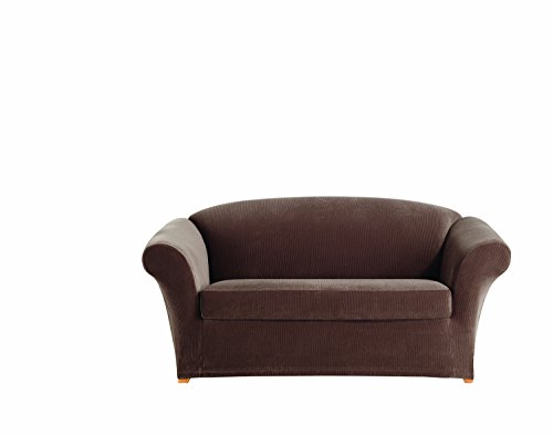 SureFit Home Décor Stretch Corduroy 2-Piece - Loveseat Slipcover - Oar Brown
