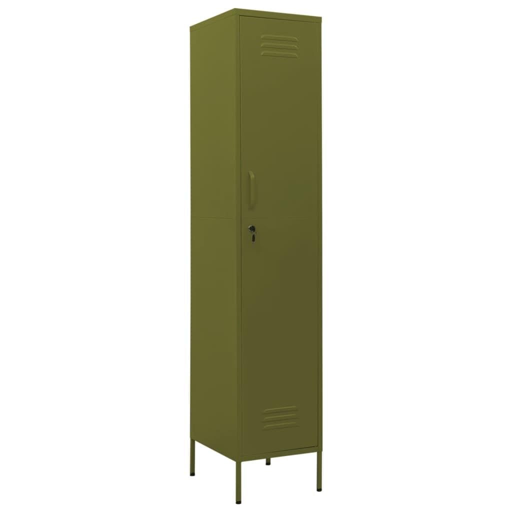 Schließfachschrank Olivgrün 35x46x180 cm, Stahl Metall Spind mit 4 Einlegeböden, Standfüße, abschließbar, für Büro, Garage, Flur, vielseitiger Stauraum