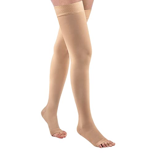 GODORIO Thigh High 15-20 mmHg Toeless Compression Stocking for Women & Men, Compression Socks Circulation with Silicone Dot Band - Best Support for Medical Running Nursing Athletic