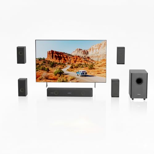 Image of Hiwill-Audio Wooden 5.1.2 Sound Bars, 4 Surround Speakers Wired, Virtual Surround Sound System, Soundbar for Smart TV Speaker w/5.25