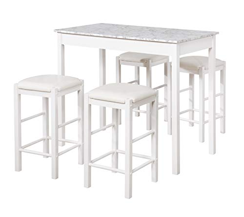 Linon White 3 Piece Faux Marble Tavern Set #TOP6