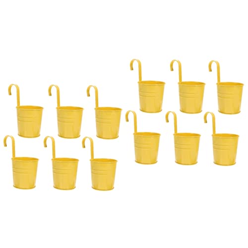 Yardwe 12 Pcs Hanging Tin Flower Bucket Outdoor Vase Rustic Home Decor Oval Planter Bucket Flower Holder Planter Iron Metal Bucket Planter Metal Iron Hanging Flower Bucket Plant Pot Track #TOP22