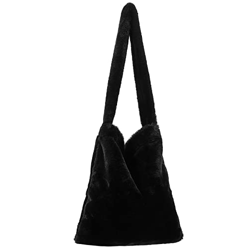 KALIDI Pl&uuml;sch Handtasche mit Rei&szlig;verschluss Niedlich Flauschige Crossbody Bag Damen Schultertasche f&uuml;r Uni M&auml;dchen, Schwarze
