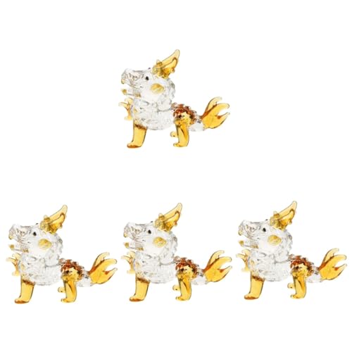 Ciieeo 4 Piezas Figura de Dragón de Cristal Pequeña Decoración de Escritorio Ligera y Creativa Adorno de Dragón Zodiacal para Sala Jardín y Regalo Infantil