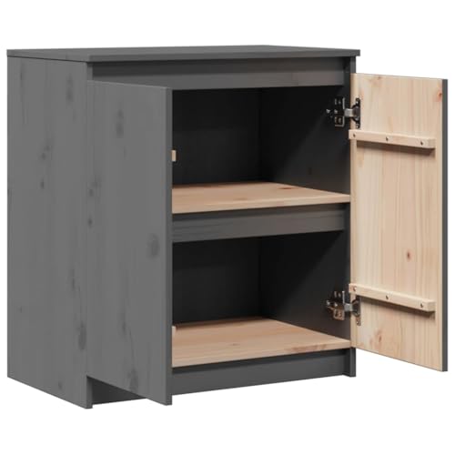 Cómoda gris de pino macizo con 2 compartimentos de almacenamiento compacto 7