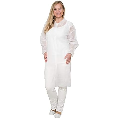 100 Stück Einwegkittel aus PP-Vlies, weiß, Größe XXXL (3XL), extra groß, mit 4 Druckknöpfen - lebensmitteltauglich (Besucherkittel, Vlieskittel), Marke: BICAP Cover
