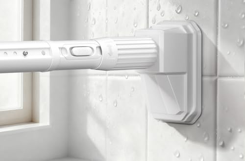 Image of FADOTY Tension Curtain Rod No Drilling, 41-122 Inch Heavy Duty Shower Rod | One-click Adjustable, 105 lb Support, Rustproof, Non-slip, Easy Installation for Patio Bathroom Windows Room Divider, White