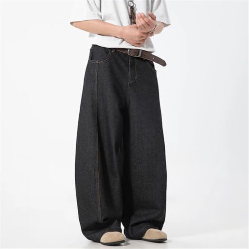 Men's Denim Pants Vintage Washing Wide Leg Loose Elastic Jeans Casual Straight Trousers4