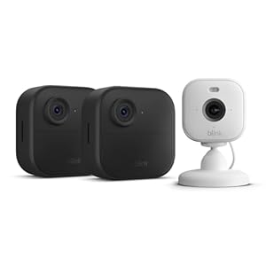 Blink-Kamera Outdoor 4 + Blink Mini 2 Weiß| Kabellose intelligente HD-Sicherheitskamera, zwei Jahre Batterielaufzeit, fortschrittliche Bewegungserfassung, 2-Kamera-System