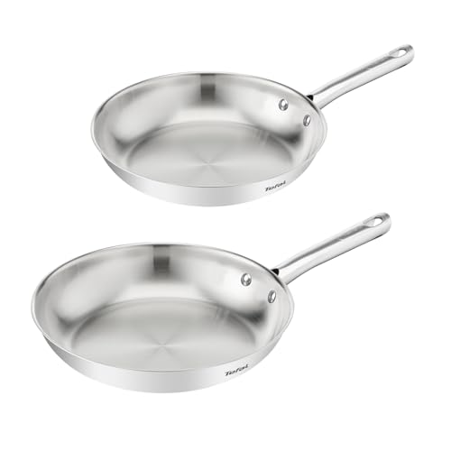 Tefal Duetto On Pfannen-Set, 2-tlg. 24/28 cm, unversiegelt, dicker Wärmediffusionsboden, Komfort-Griff, langlebig, für alle Herdarten geeignet, Edelstahl, B866S234