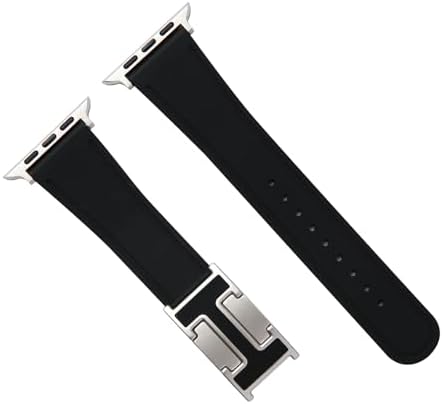 Magnetic Leather Band Compatible with Apple Watch Ultra, SE & Series 10-1 (49mm/46mm/45mm/44mm/42mm/41mm/40mm/38mm), Soft Silicone & Leather Patchwork Strap for Men & Women
