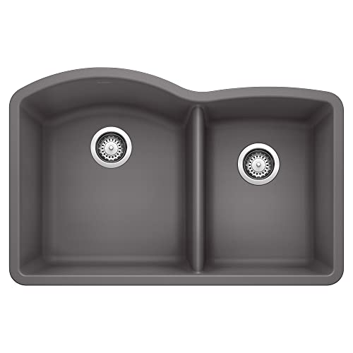 BLANCO 401403 Diamond SILGRANIT 32" 60/40 Double Bowl Undermount Kitchen Sink, Cinder by Blanco - Used condition - CA$984.23