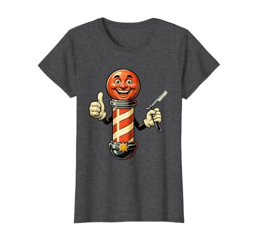 Vintage Barber Pole and Straight Razor Graphic T-Shirt, Women, Dark Heather Grey, Small