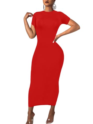 Image of Women's Long Bodycon Dresses Leopard Print Casual Maxi Club Party Tight Dress Short Sleeve