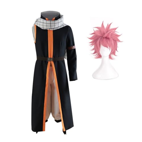 Puruuige Fairy Tail Costume Natsu Dragneel pour jeu de rôle Costume complet Anime Fight Vêtements Halloween Carnaval Party Uniforme (perruque incluse)