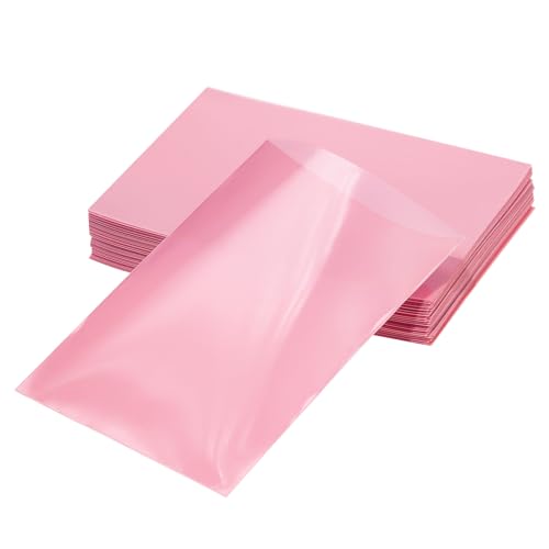 ONLYKXY 50pcs Soft Clear Plastic Glitter Small Bag Storage Pouch Laser Sleeve Cover Pocket Holder Photo Protector Top Loader for 2.5x3.5in Universal Card Collectible Coin Jewelry (Solid Pink)
