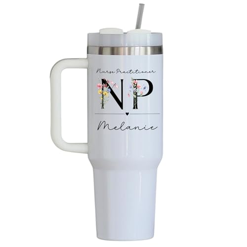 Personalized Nurse Practitioner NP Tumbler with Floral Letters & Custom Name – Stainless Steel Travel Mug – Graduation Gift, Nurse Appreciation Week, Pinning, Birthday, Christmas