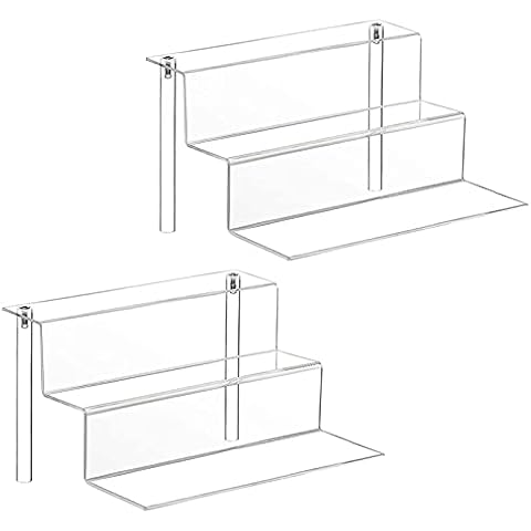 2 Pack Acrylic Riser Display Shelf for POP Figures, 3-Step Clear Acrylic Display Stand for Cupcakes, Dessert, Cosmetics and Craft Show, 12 x 8.5 Inch Cover