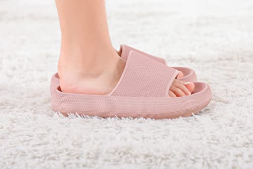 Youecci Cloud Slides For Kids丨Shower Slippers Bathroom Pool Sandals丨Girls Comfy Thick Sole Slippers丨Summer Non-Slip Beach Shoes Pink 4 Big_Kid #TOP6