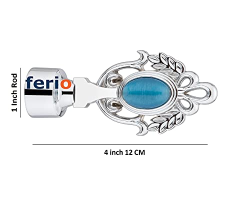 Image of FERIO Chrome Finish Zinc and Diamond Curtain Finials for Door and Window Accessories 1 inch Rod Set of 3 (6 Pcs) Curtain Brackets /Holders for Home Decor