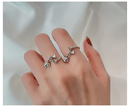 NewZenro Vintage Lotus Flowers Adjustable Open Rings for Women Dainty Lotus Root Sterling Silver Statement Engagement Promise Thin Band Rings Fashion Expandable Knuckle Finger Rings for Wife Daughter4