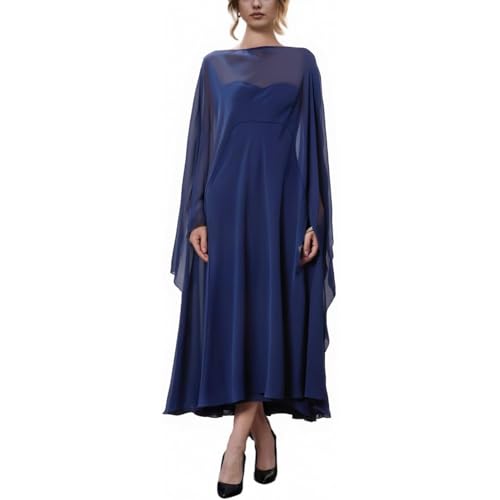 Amiblvowa Women polyester Capelet Sheer Mesh Bridal Cape Shawl Wraps Asymmetrical High Low Flowy Wedding Party Cover Up Poncho (Deep Blue ONE SIZE)