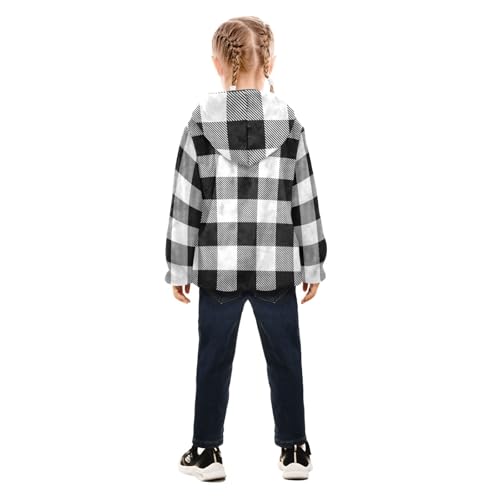 GuoChe White and Black Buffalo Plaid Tartan Check Scotland Toddler Boy Fleece Jacket4