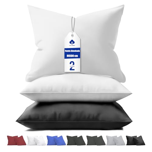aboveBED Funda de Almohada Extra Suave 80x80 (Set da 2), Blanco, Almohada de Jersey Microfibra 100% Poliéster, Cierre de Cremallera Oculta en el Lado Largo, Funda Suave y Transpirable, 80 x 80 cm