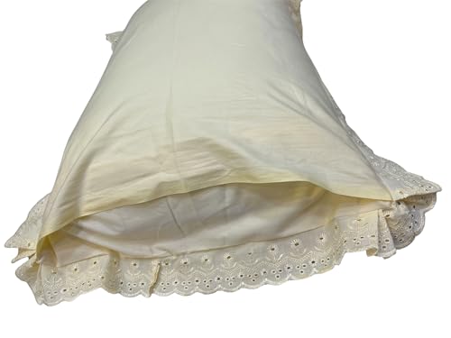 Image of VHC 100% Cotton Lace Pillow Cover /Case Set (Pack of 2)-Faun (Yellow)