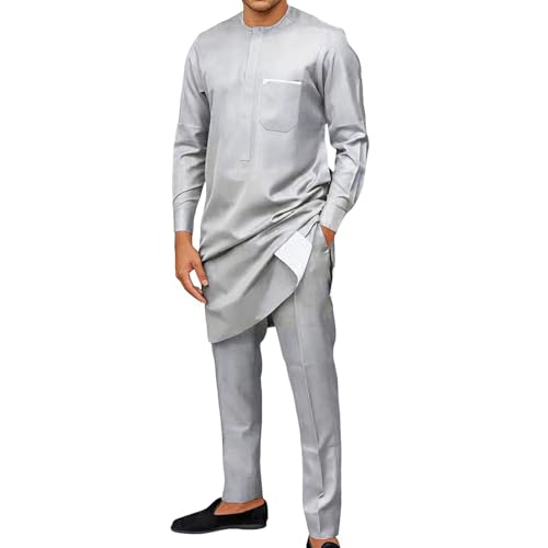Générique Djellaba homme - Boubou Africain homme - Kaftan Ensemble Deux Pièces Manches Longues Col Rond et Pantalon - Style Traditionnel Africain pour...