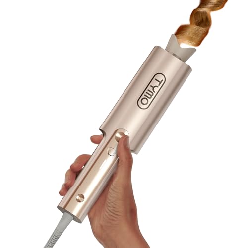 Upgraded Automatic Rotating Curling Iron - TYMO CurlPro Plus Long Barrel Curling Wand for Long Hair, Ceramic Hair Curler for Women, Anti-Scald, Tangle-Free, 600M Ionic, Dual Voltage, Gold, 1 1/4 Inch