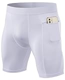 SPVISE White Compression Shorts Men with Cup Pocket Performance Spandex Workout Running Sports Shorts Mens Underwear Shorts