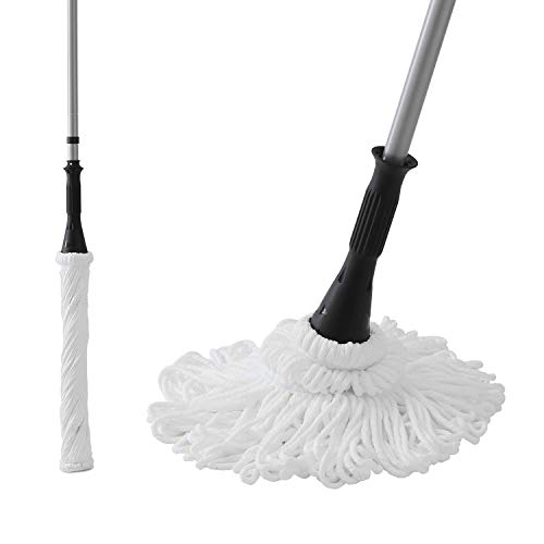 Eyliden Microfiber Twist Mop - Hand Release Washing Mop for Floor Cleaning - Dry&Wet Mops with Wringer, 2 Removable Washable Heads, 57.7inch Long Handle, Scouring Pad (White)