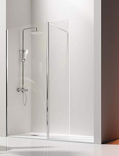 Mampara de Ducha Frontal  1 Panel Fijo y 1 Puerta Abatible  Cristal de Seguridad de 6/8 mm   Modelo Giro Plata Brillo