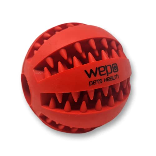 WEPO Zahnpflegespielzeug Hund - Ø 7cm rot - Dog Ball - Ball Zähne Hund - Hunde Kauspielzeug - Kauball für Hunde mit Noppen aus Naturkautschuk - Sichtbar gesünderes Zahnfleisch und Zähne