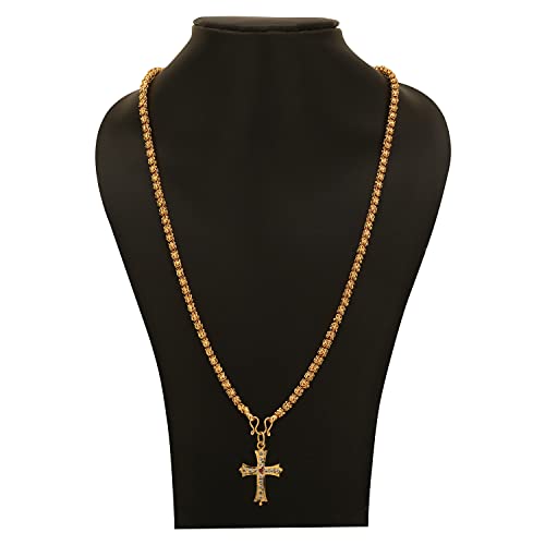 Image of Radha's Creations Alloy 22K Yellow Gold Plated Cross Pendant Chain Necklace For Women's & Girl's - Gold