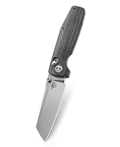 Bestech Knives Pocket Folder Folding Knife: 3.07" D2 Steel Cleaver Stonewashed Blade, Micarta Scales, Thumbstud, B-Lock, Edc Steel Clip, Bg43B-1 (Green) #TOP3
