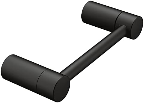 Moen Matte Black Align Pivoting Modern Toilet Paper Holder, Double Post Wall Mounted Toilet Roll Holder for Bathroom, YB0408BL