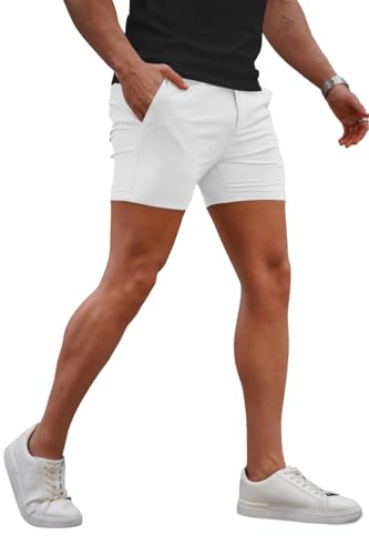 Image of GINGTTO Mens Slim Fit Shorts Plaid Chino Short Tapered Leg Skinny Stretch