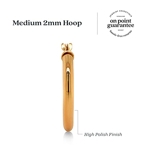 High Polished 14K Yellow Gold 2Mm X 30Mm Click Top Tube Hoop Earrings - By Kezef Creations #TOP3
