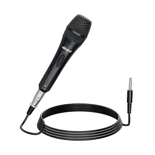 Image of Akkord Wired Handheld Microphone for Singing, Dynamic Vocal Mic with On /Off Switch, 1 /4 inch Jack Cable Included - Ideal for Karaoke, PA Systems, Speakers, Stage & Public Speaking